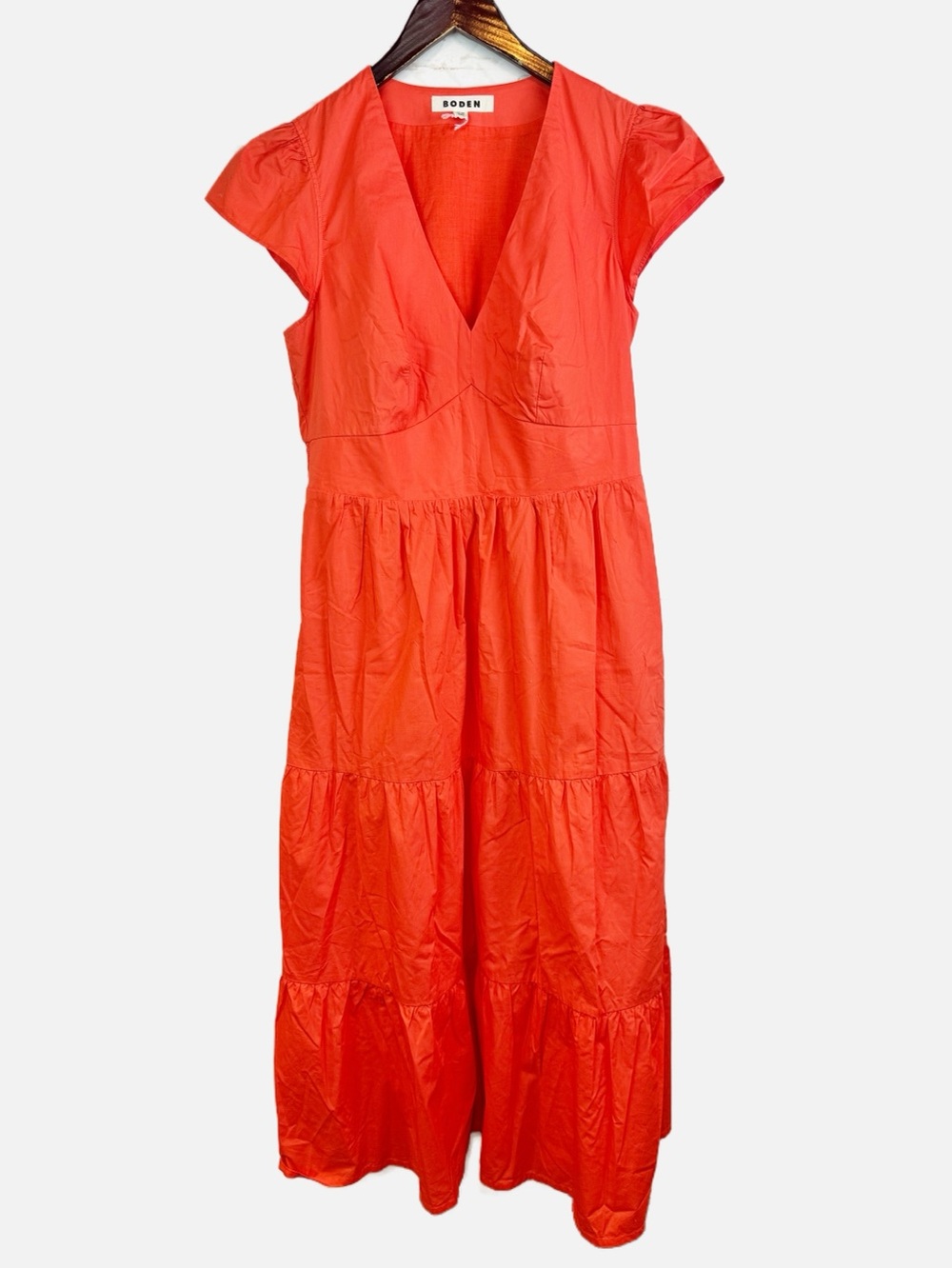Boden | Orange V-Neck Tiered Dress, 10 - Picture 2 of 9